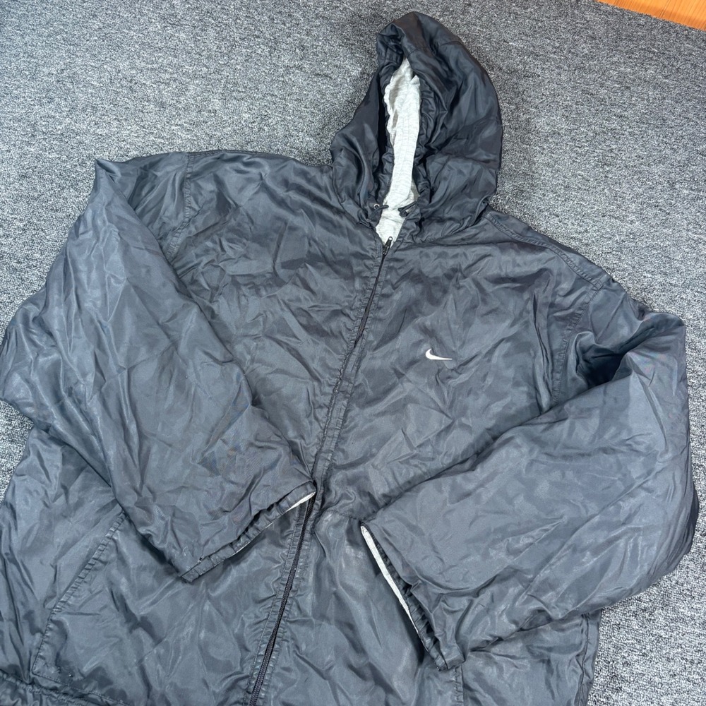 Nike Reversible Jacket Mens XL Black Grey Full Zip Hooded Vintage Windbreaker